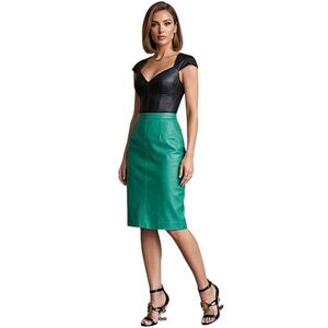 St. Gillian by Kay Unger Vintage emerald green Leather Pencil Skirt 8 EUC